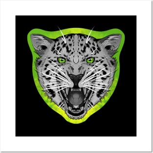 illustrated Jaguar PRIDE series eye colour trim, grey scale animal Posters and Art